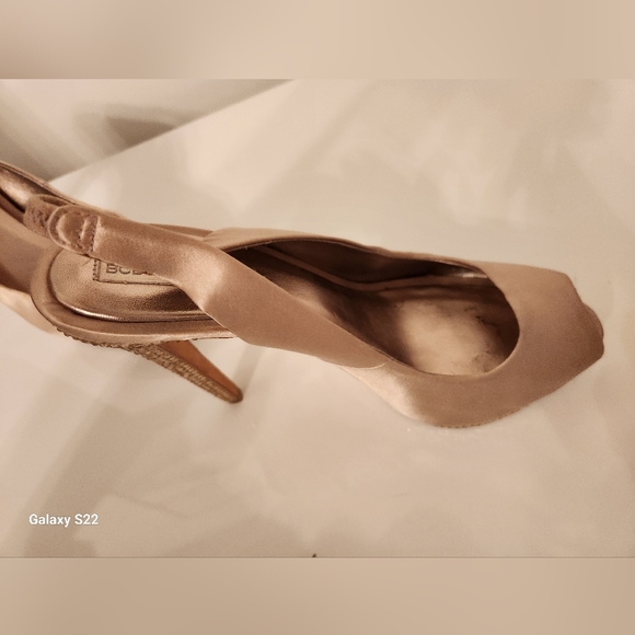 BCBG Max Azria Platform Satin Peeptoe Slingback Heels Crystal Studded Size 9B - Picture 9 of 10